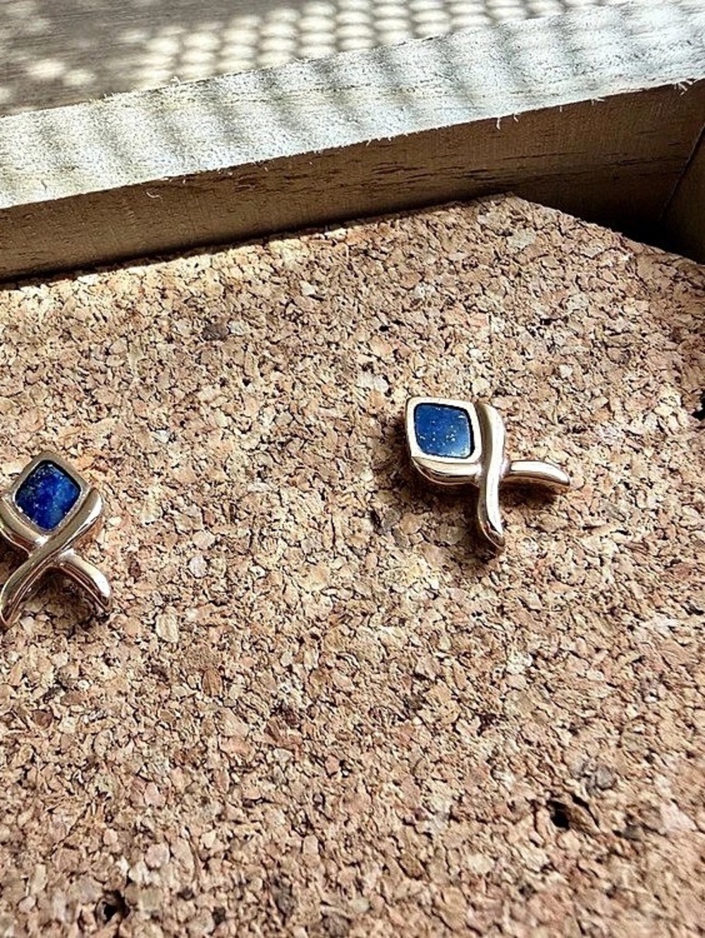 HOLZKERN Mosaic Earrings Gold & Blue NWT